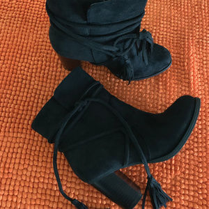 Black boots, mid-calf, suede, size 6 1/2